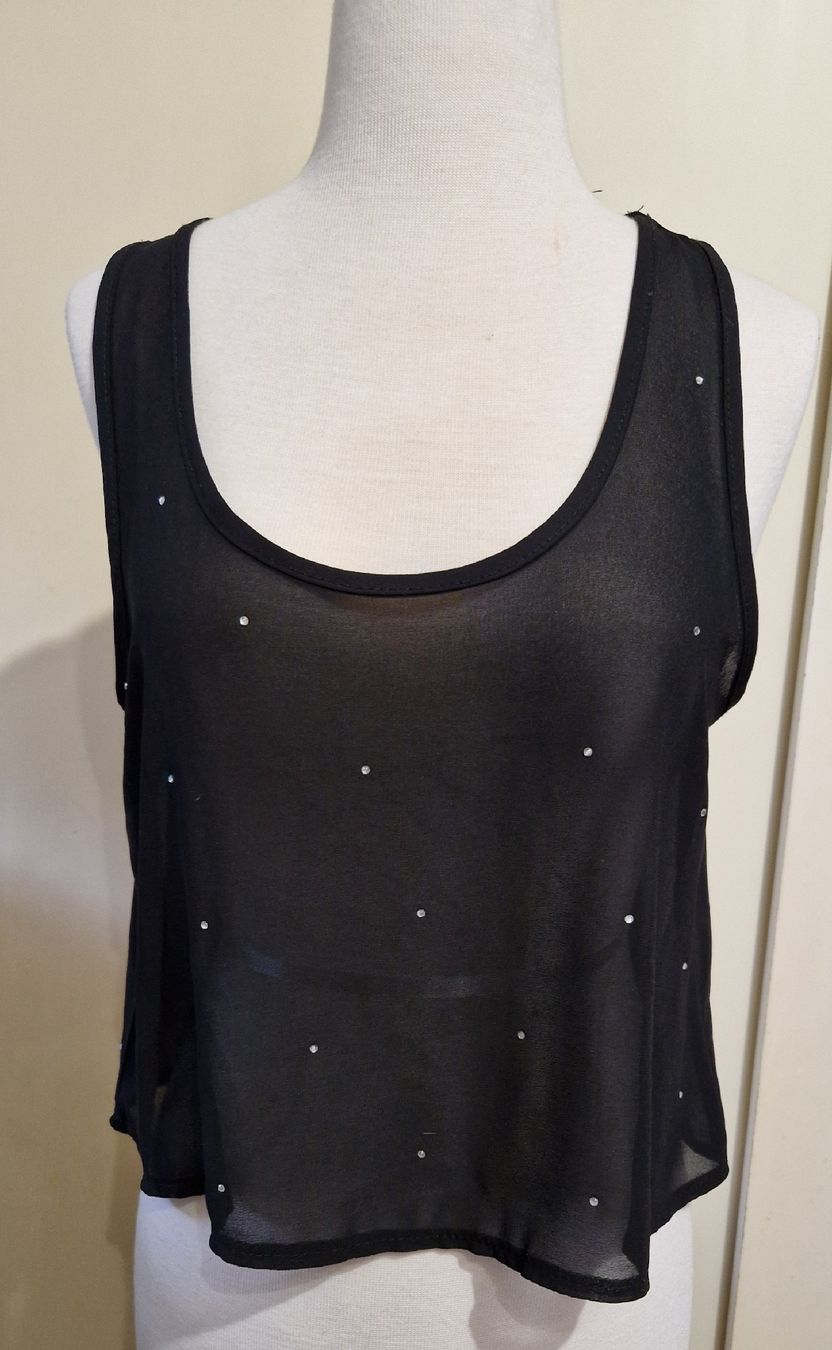Top: Elegantes schwarzes Glitzertop 'Vert de Rage' Gr. M – Usato da Oberengstringen venduto da Sheera7