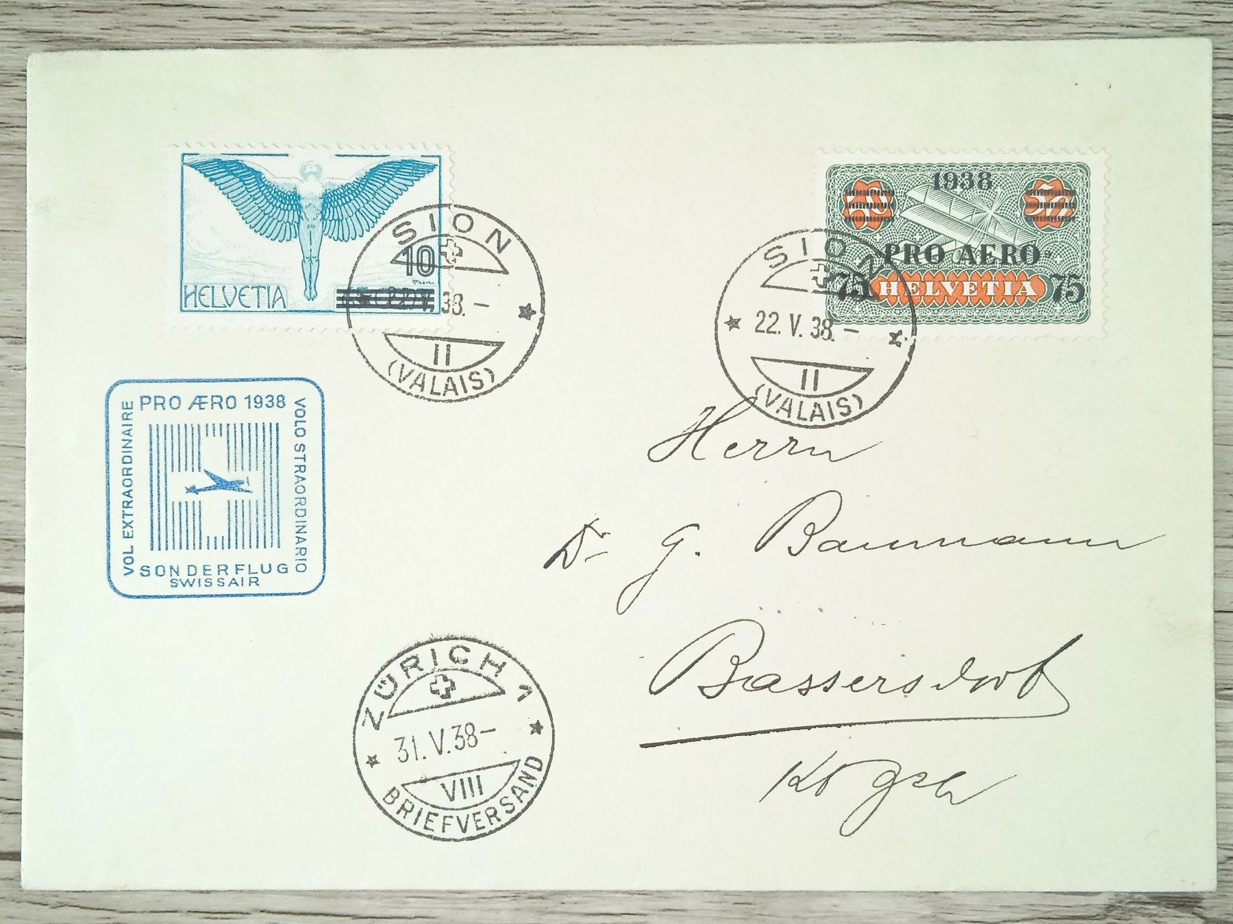 Tutti i francobolli: TR02 Enveloppe + Timbre Suisse 1938 – Usato da Cousset venduto da Patrick_Collections