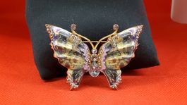Brosche Schmetterling goldfarben mit Steinen neuwertig
