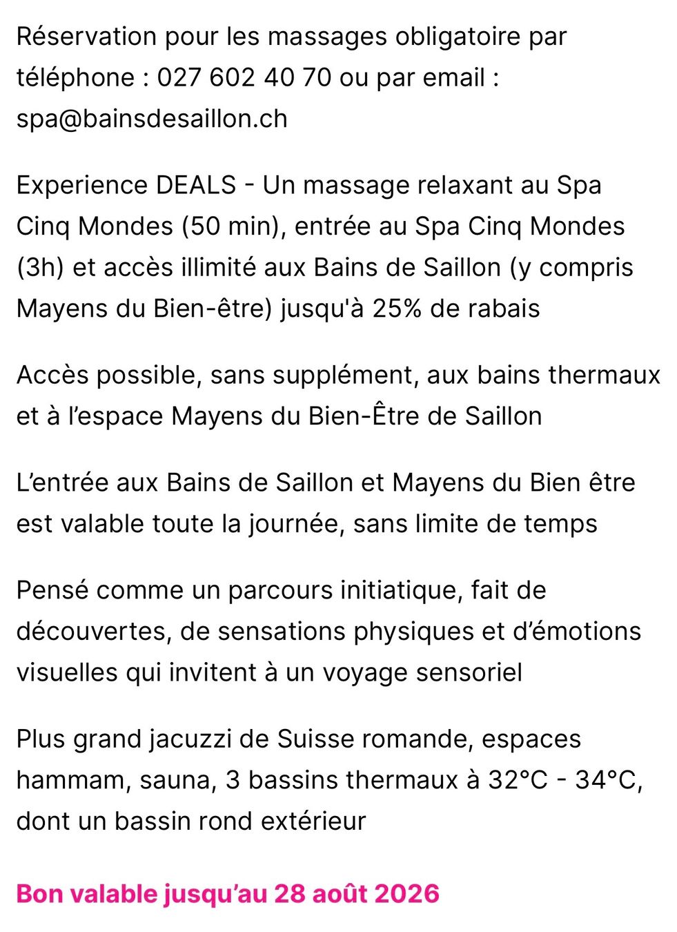 Buoni: Bains Saillon massages duo, bains & spa – Nuovo (secondo la descrizione) da La Tour-de-Trême venduto da bess81 2