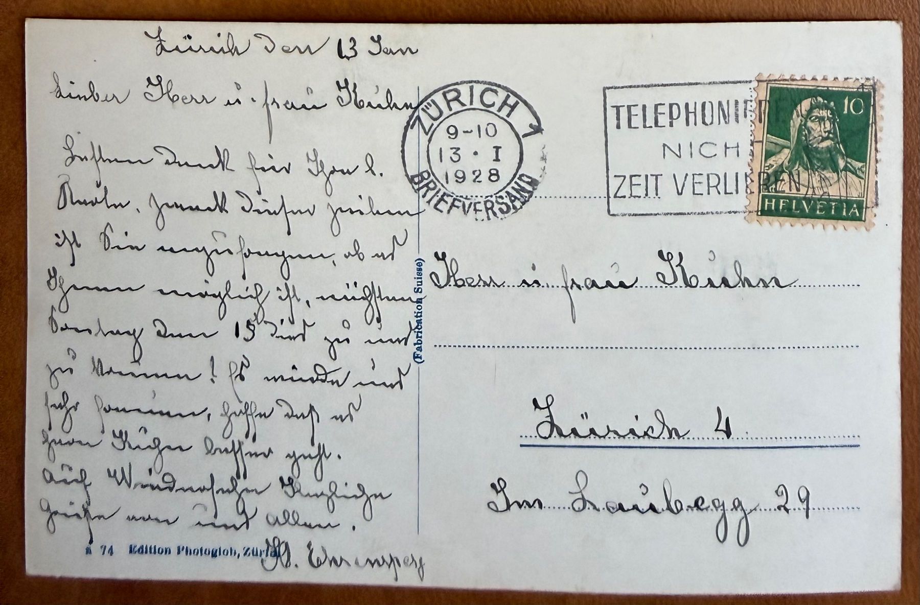 Ansichtskarten: Zürich - Fluntern  Kirche 1928 – Gebraucht aus Lutry von Ediego 1