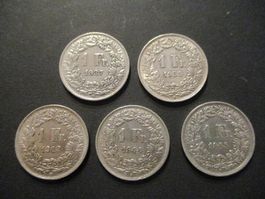5 x 1.- Fr 1937-39-43-44-45 Superbes pièces Top qualité