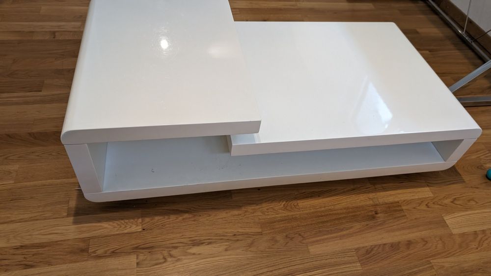 Furniture Of America Beistelltisch NINOVE I – Weiß Hochglanz, Mit Wellendesign & Verchromten Stangen