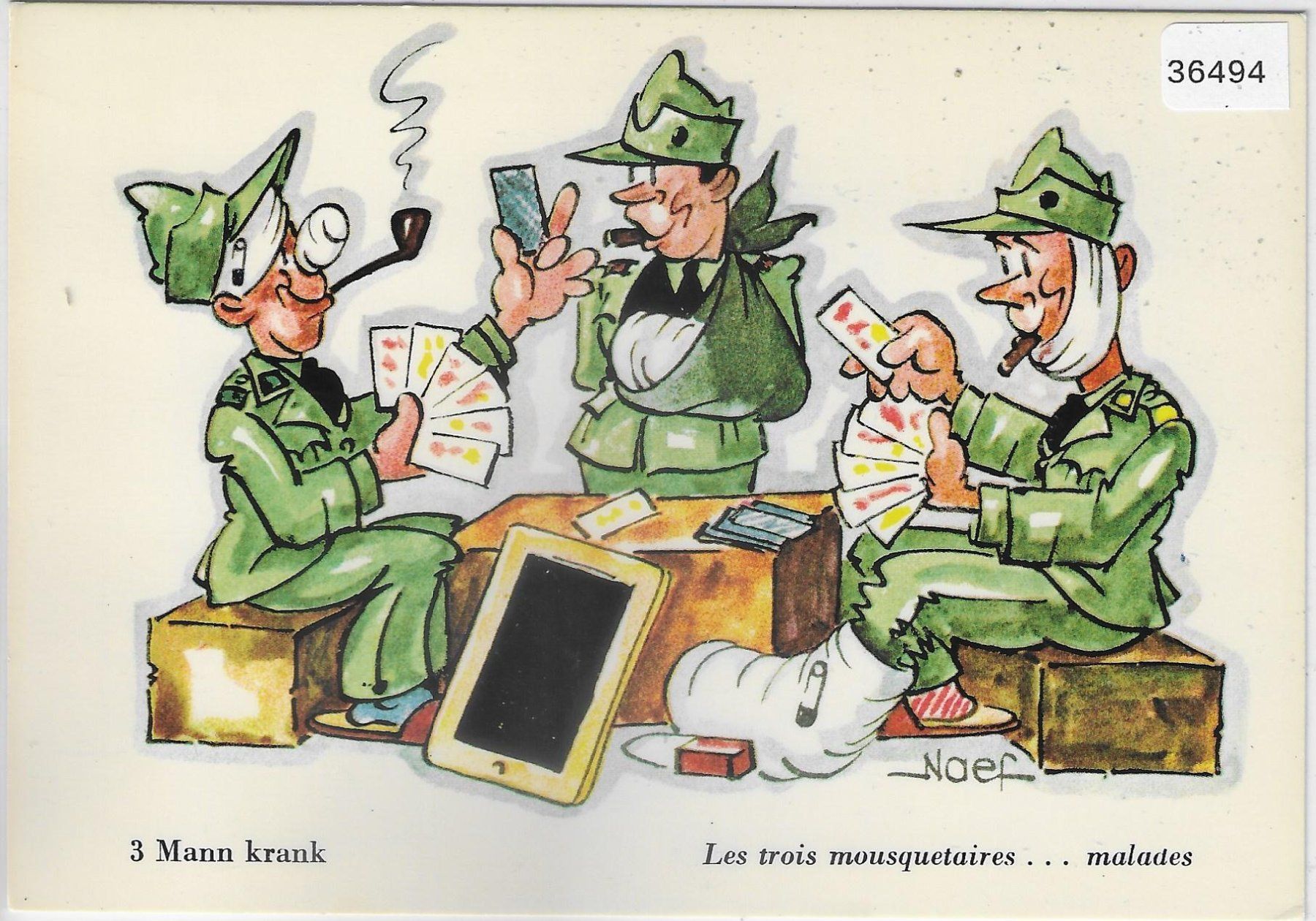 Cartoline postali: Humor Armee Suisse - 3 Mann krank - malades – Usato da Ettingen venduto da Kartenplanet