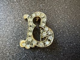 Vintage-Brosche mit Initiale B goldfarben mit Strass.