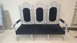 Barocksofa 3-Sitzer Holz silber schwarz Bezug gebraucht