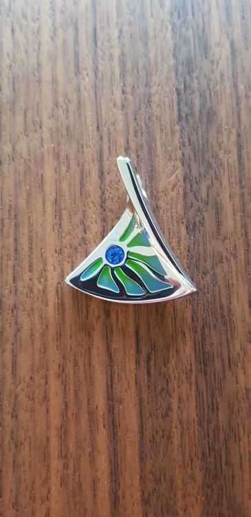 Pendentif Pierre Lang En Alliage Argenté émaillé Noir – Bijou Signé, Occasion Bon état