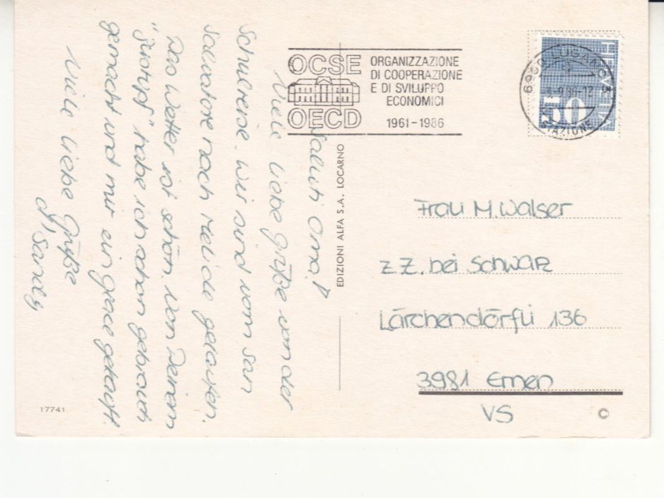Cartoline postali: Lugano 1986 – Usato da Bürglen TG venduto da StampGraf 1