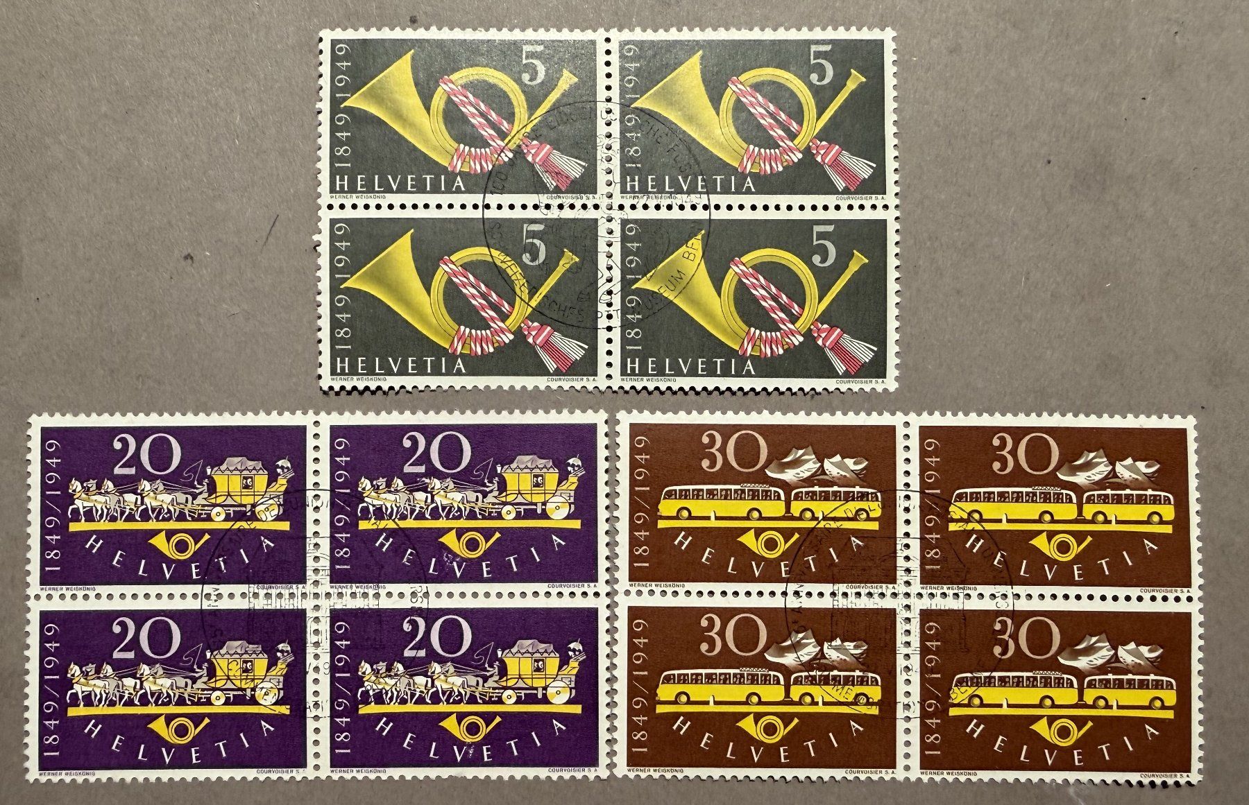 Alle Briefmarken: 291 - 293  Viererblock Ersttag SBK 90.- – Gebraucht aus Steinhausen von yukon26