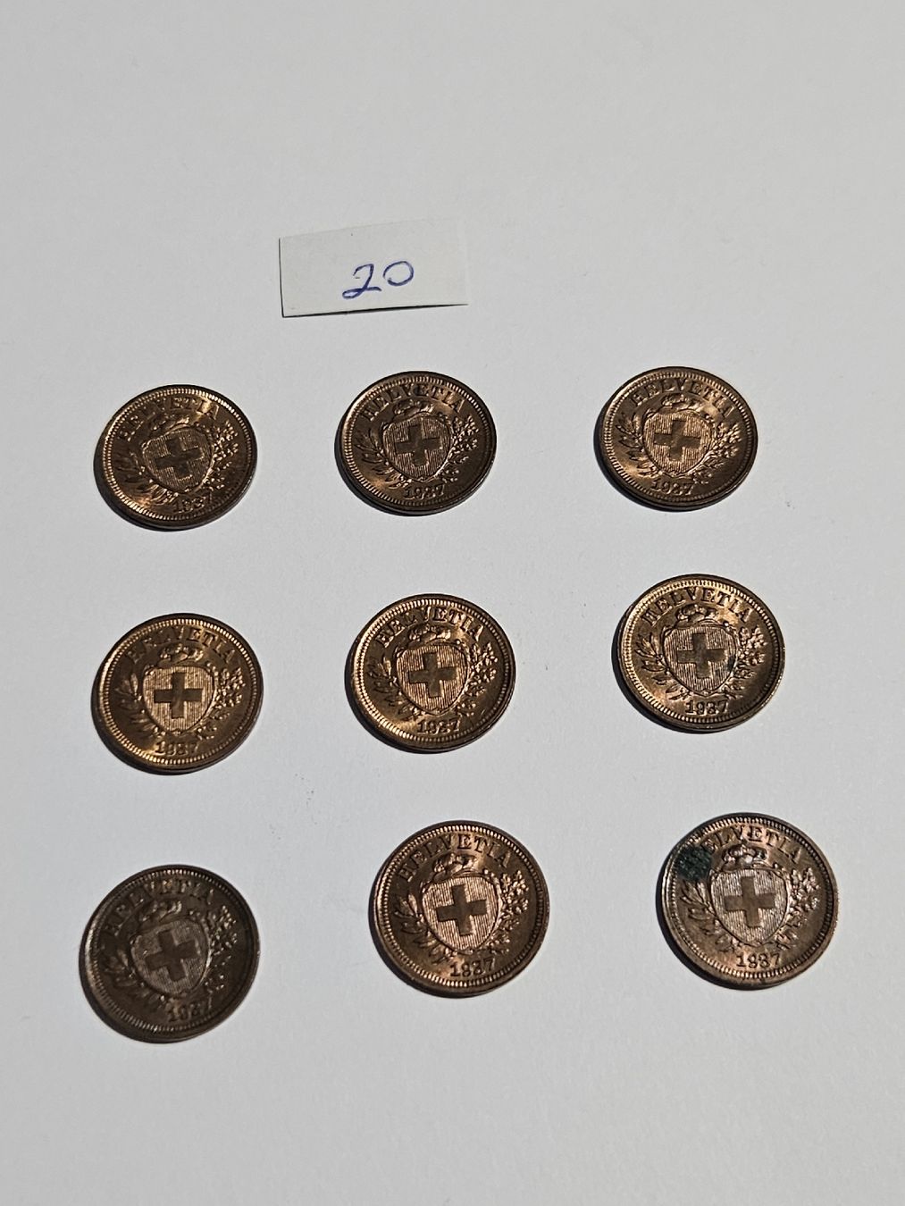 Tutti le monete: 1 Rappen 1937, 9 Stk. – Usato da Pfäffikon ZH venduto da Melibol