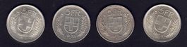 lot de 4 pièces de 5 Francs en argent (58 gr.)