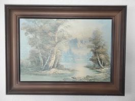 Bild Wald Berge mit Holzrahmen F. Antonello 46 x 61