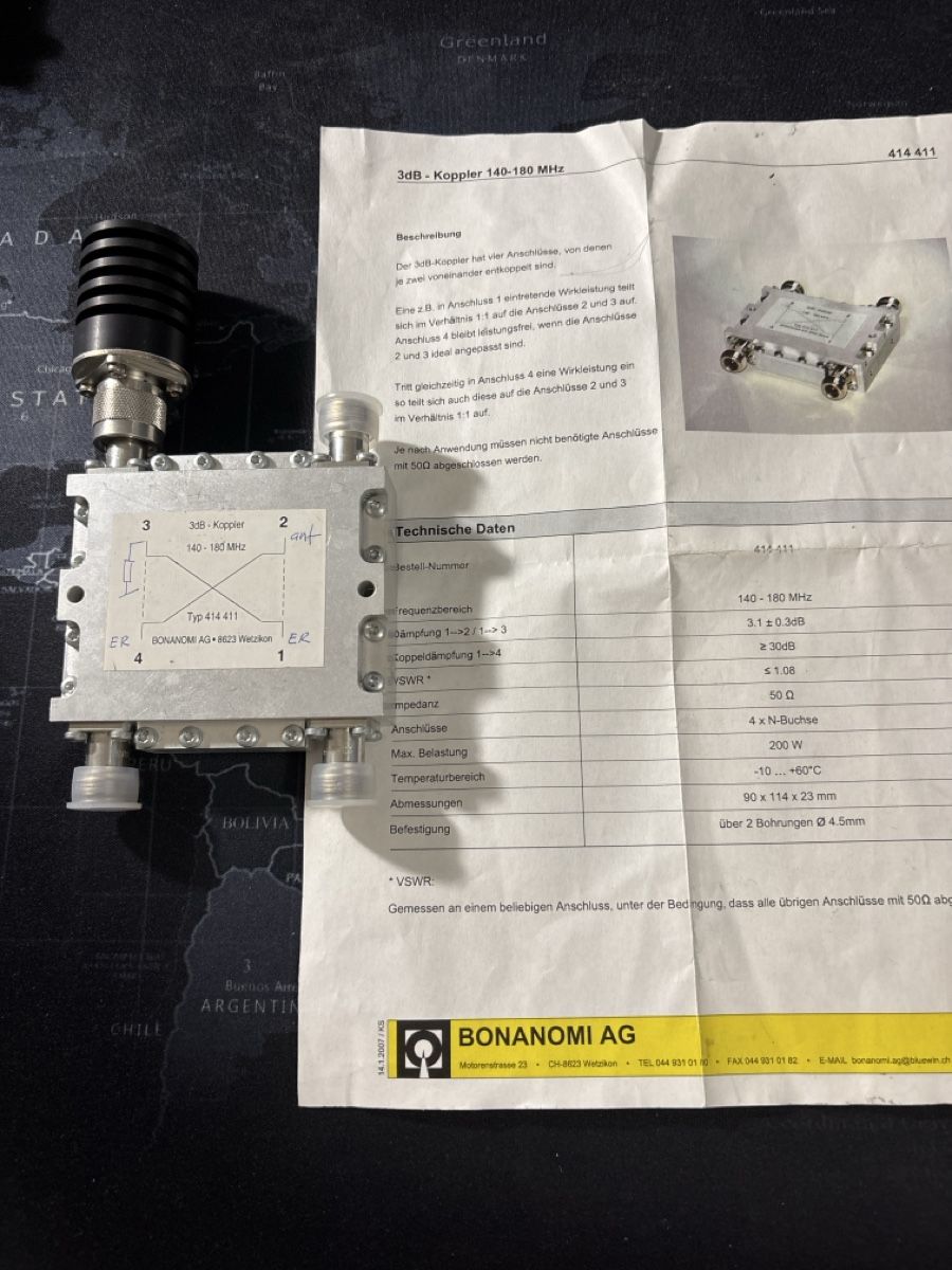 Radiocomunicazione: BONANOMI 3dB koppler / coupleur VHF – Nuovo e nell'imballaggio originale da Ollon VD venduto da Gibbs69