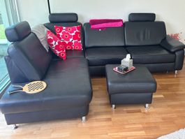 Schwarz Leder Sofa mit Sessel