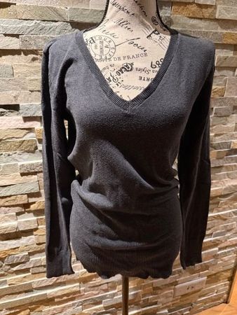 ★ Pullover V-Ausschnitt ★ Dunkelgrau Gr. L★ Baumwolle