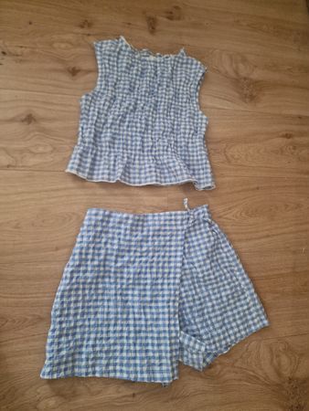Mädchen Set Karo Blau-Weiss Top & Shorts, Grösse 156/146