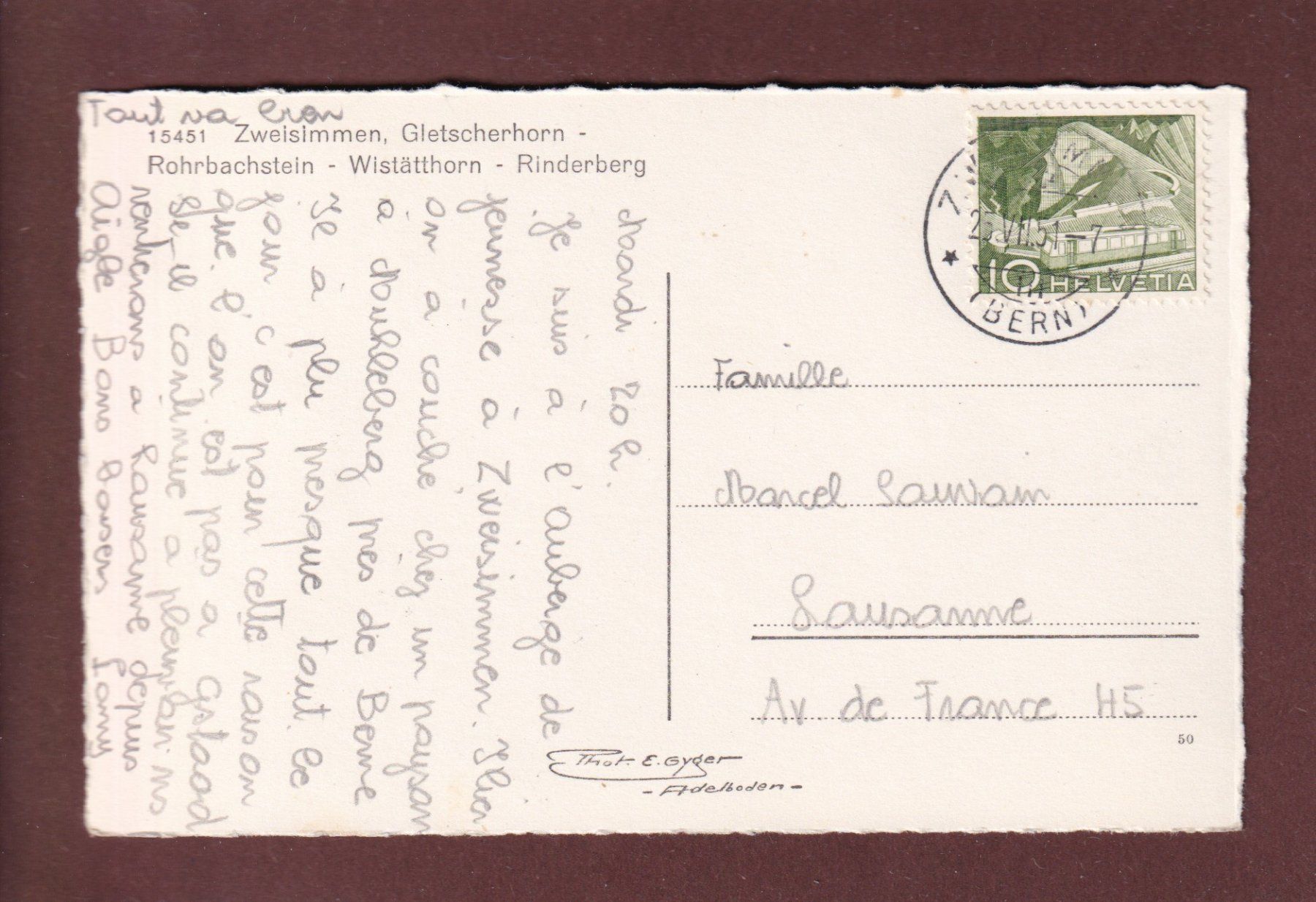 Cartoline postali: ZWEISIMMEN - 1951 – Usato da Pully venduto da nicecards 1