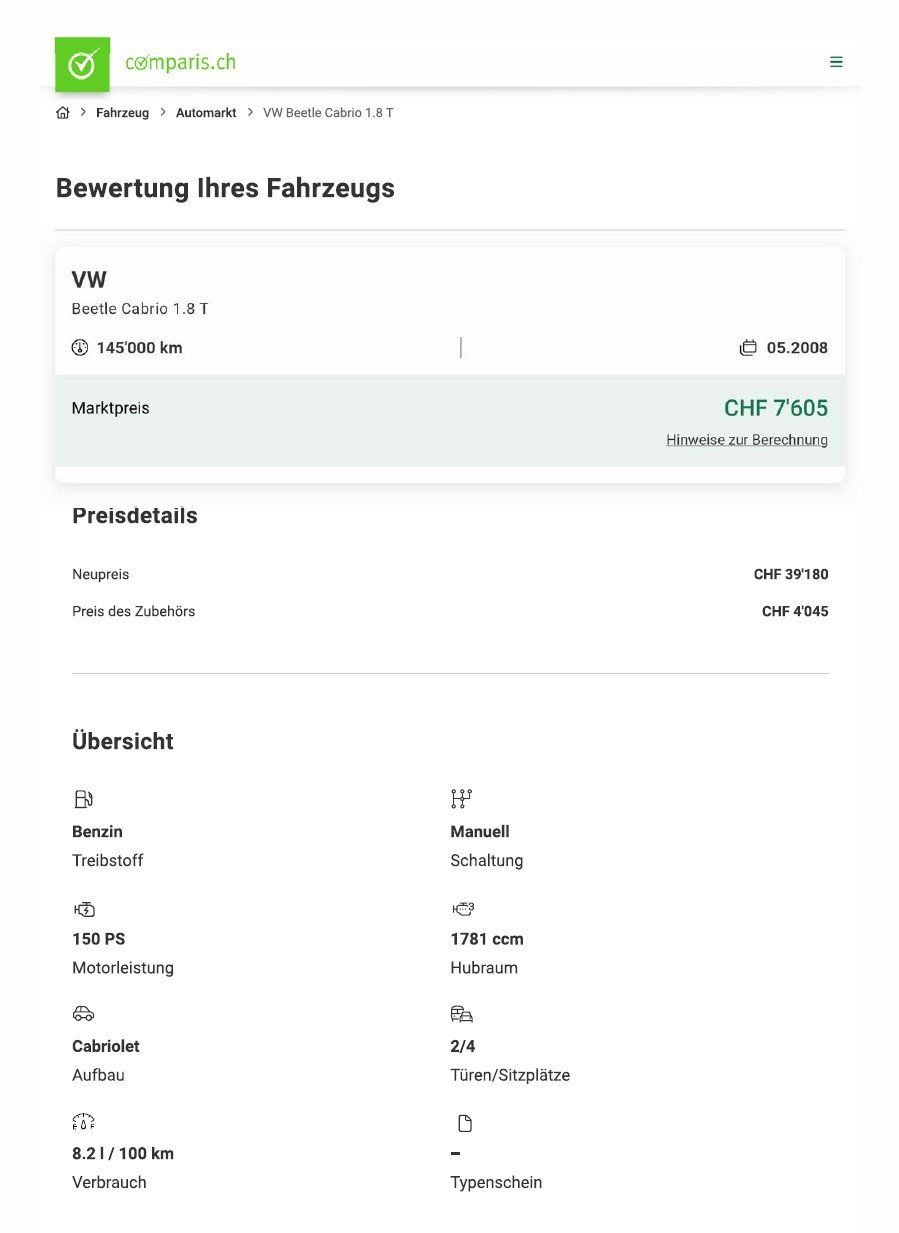 VW Autos: VW Beetle Cabrio 1.8 Turbo 20V – Gebraucht aus Ebertswil von private-one 6
