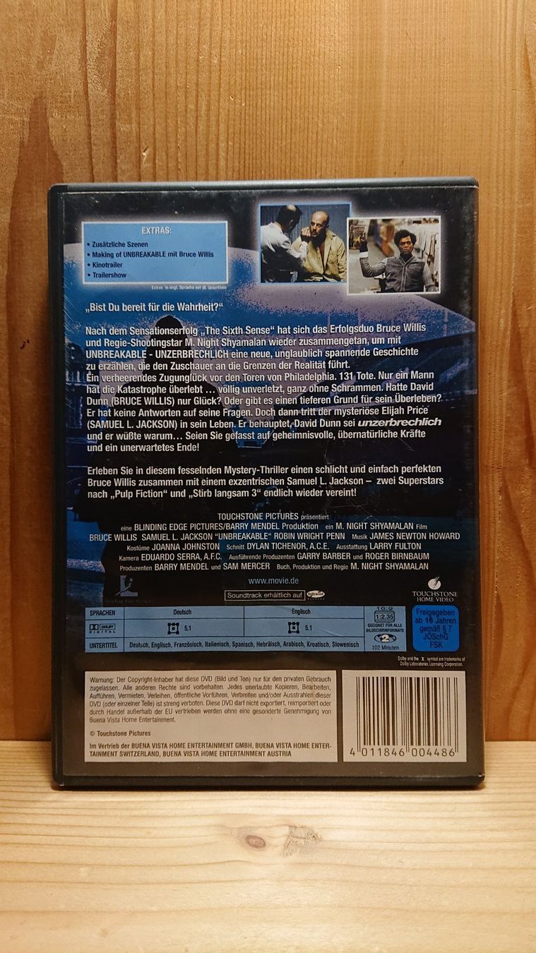 Tutti i DVDs: UNBREAKABLE Unzerbrechlich DVD mit Bruce Willis – Usato da Wilderswil venduto da Exebub 1