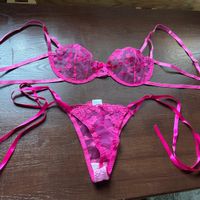 Trasparente Set Lingerie con strisce Rosa Con Ricami Floreal