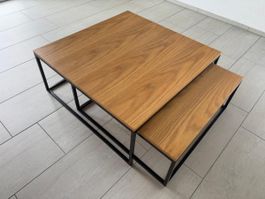 2er Couchtisch-Set in Eicheoptik & Schwarz – Modern / Indust