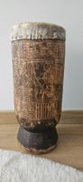 Tambour africain bois sculpté cuir authentique état d'usage