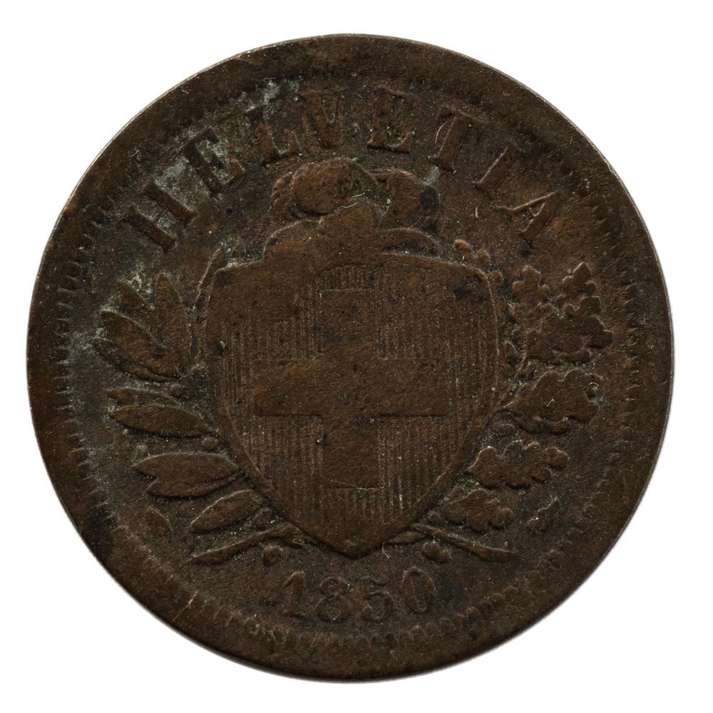 Alle Münzen: Schweiz / Suisse - 2 Rappen - 1850 – Gebraucht aus Rotkreuz von Swiss-Coins