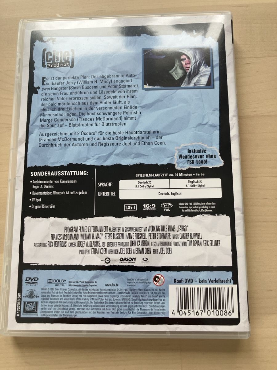 Tutti i DVDs: FARGO DVD, Thriller, Joel & Ethan Cohen – Usato da Zürich venduto da Mameloschn 1
