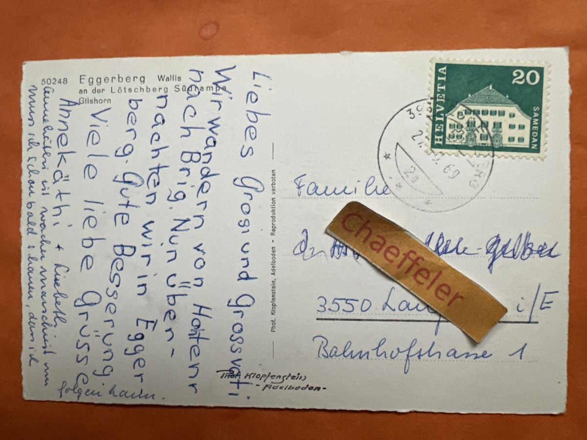 Cartoline postali: 1969  50248 Eggerberg Wallis an der Lötschberg Südrampe – Usato da Zürich venduto da Chaeffeler 1