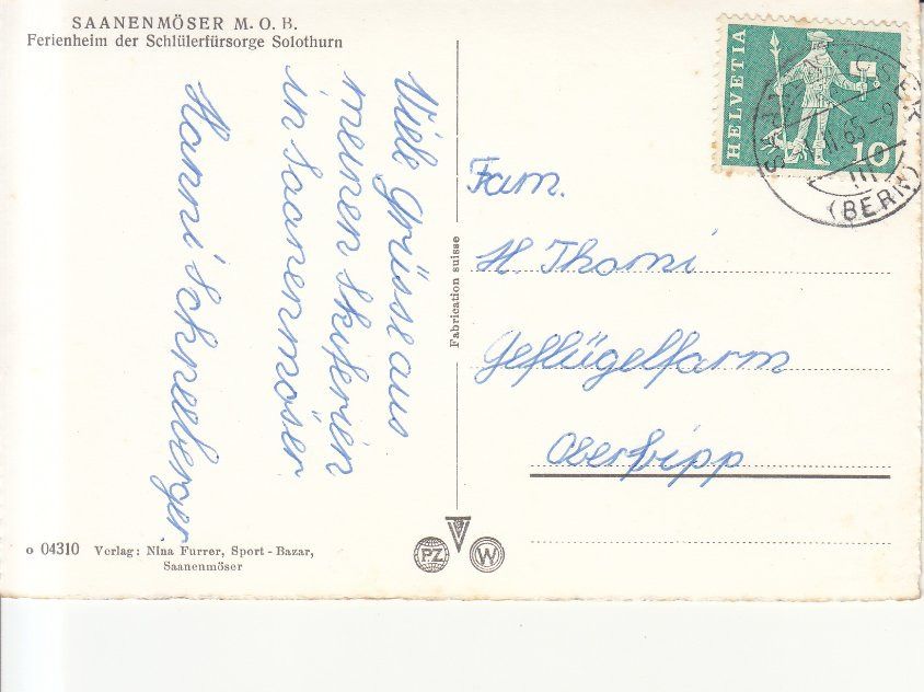 Cartoline postali: Saanenmöser 1965 – Usato da Bürglen TG venduto da StampGraf 1