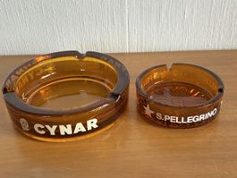 Vintage Aschenbecher Set Cynar & S.Pellegrino Amber