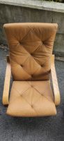 2 Vintage Leder-Sessel / Freischwinger – Cognac Leder & Holz