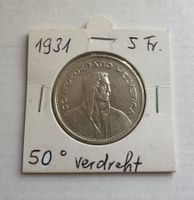 1931 5 Franken Abart 50° Silber verdreht *RAR*