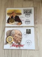 2 NUMIS-BRIEFE „Konrad Adenauer“ / (Vergoldete 2-DM-Münzen)