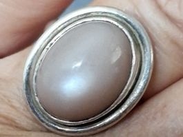 Bague en Argent et  pierre de lune rose