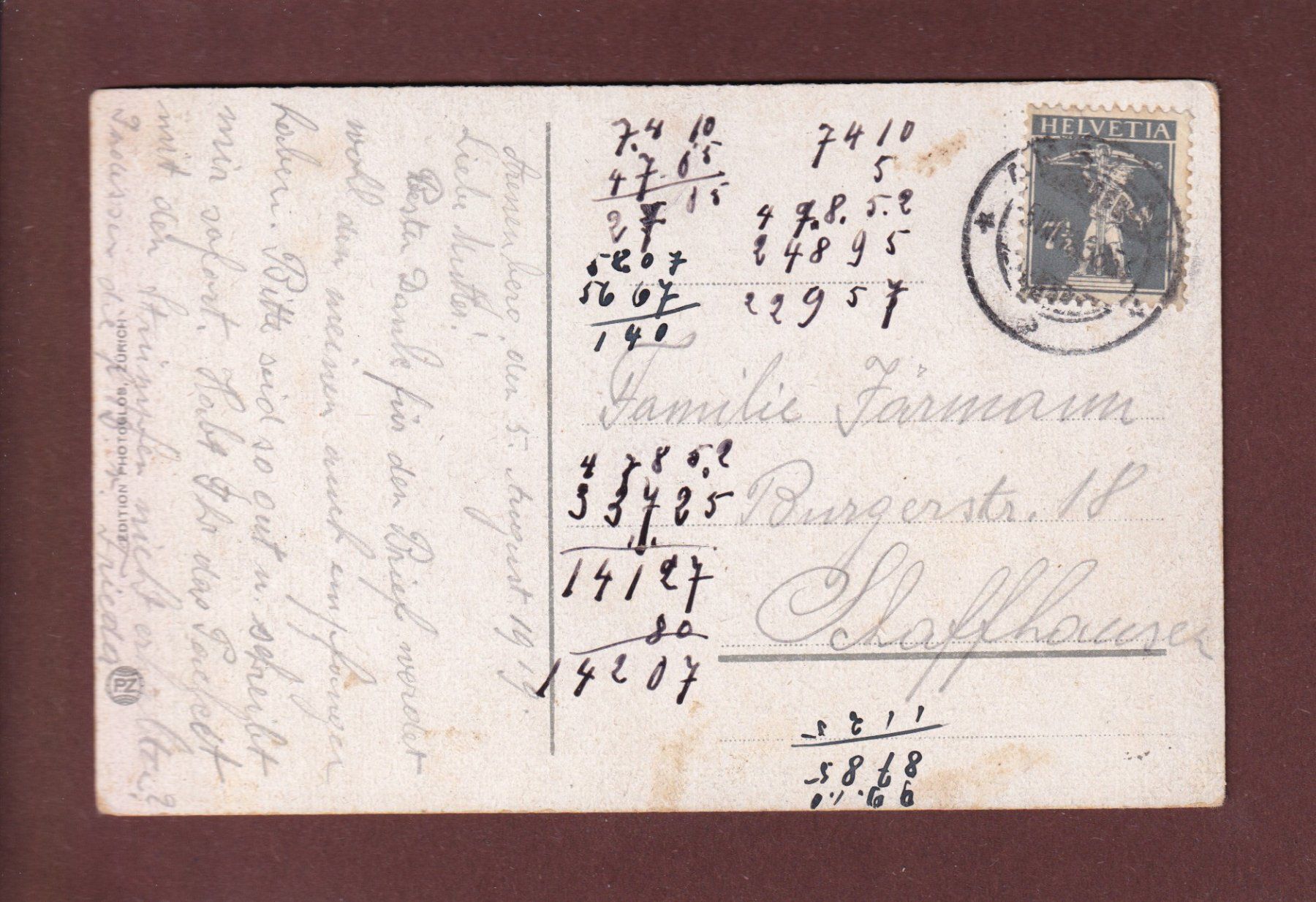 Cartoline postali: SCHLOSS SALENSTEIN mit Reichenau - 1919 – Usato da Pully venduto da nicecards 1