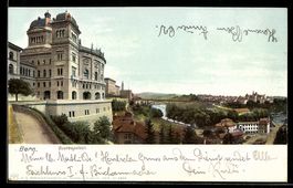 AK Bern, Bundespalast mit Blick auf die Stadt