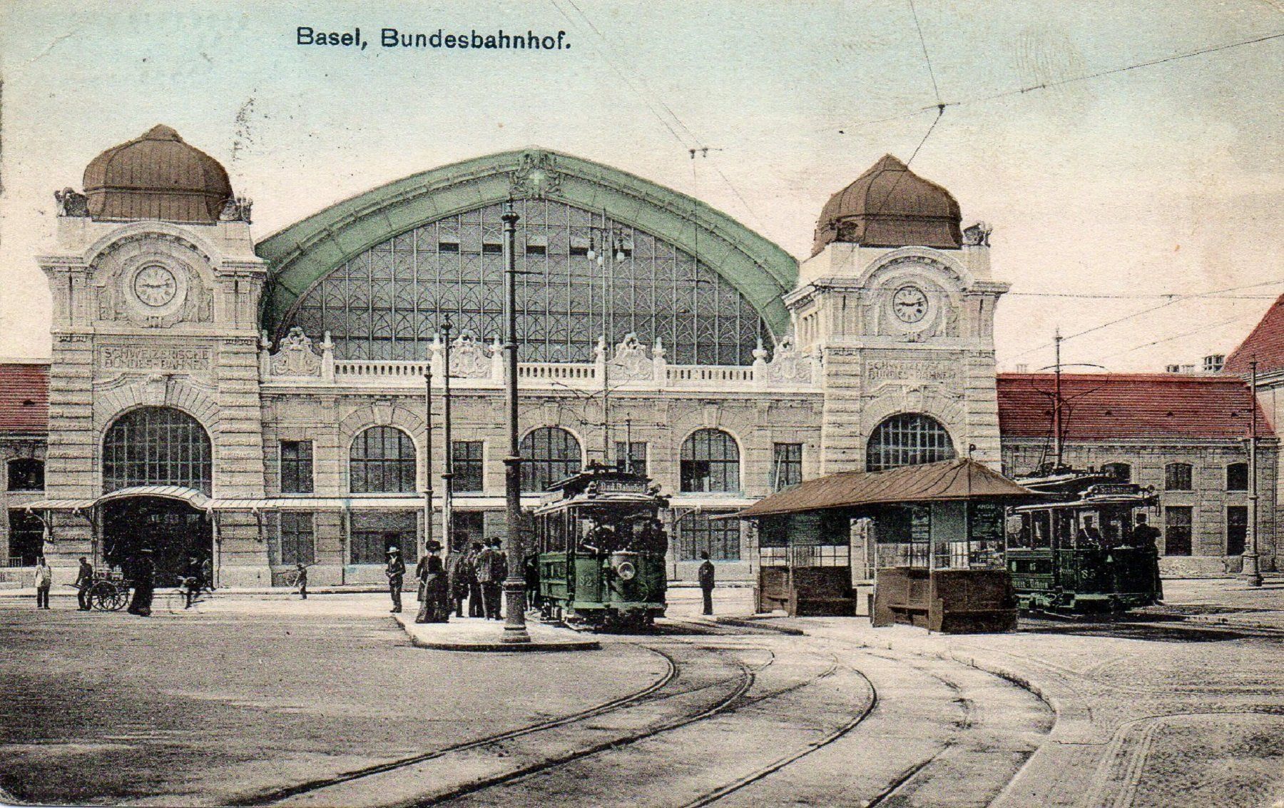 Cartoline postali: BASEL Bundesbahnhof - Strassenbahn, Tram – Usato da Jona venduto da philajona