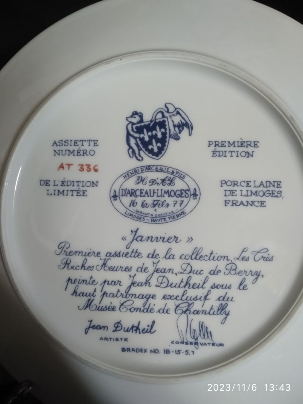 Teller: assiette Limoges édition limitée janvier 1977 – Gebraucht aus Nyon von mgg_gg9j 2