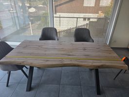 Esstisch 200 x 97 cm – Holzoptik & schwarzem Metallgestell