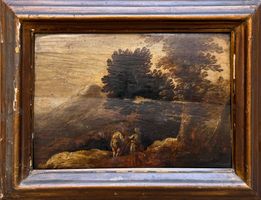 Dipinto antico, olio su tavola, paesaggio, XVIII secolo