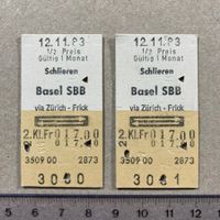 Schlieren - Basel SBB, 2 Bahnbillette, Nr. 3080 und 3081