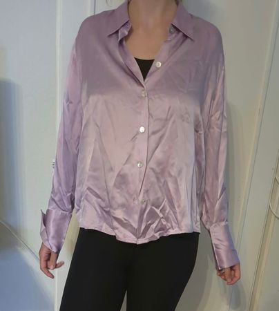 Seidenbluse Lila zum knöpfen Alba Moda Grösse L mit Kragen 