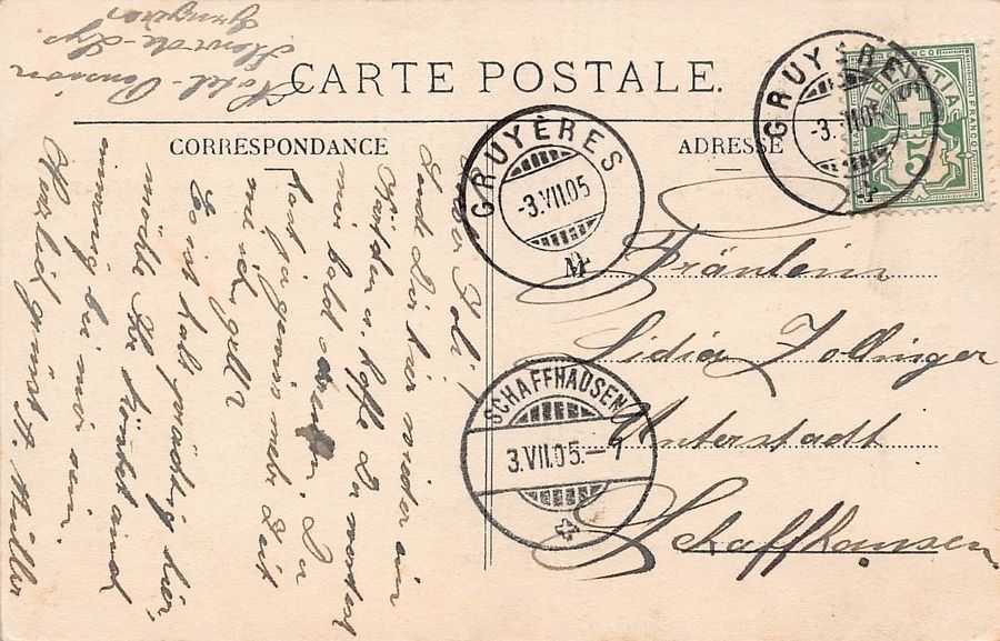 Cartoline postali: Gruyères, Entrée du Château, circulée 1905 – Usato da Frauenfeld venduto da POML 1