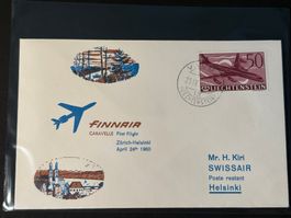 Lichtenstein Luftpost 1960 von Vaduz nach Helsinki