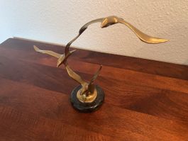 Mid Century Messing-Skulptur "Möwen im Flug", Massiv (33 cm)