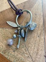 Vintage Lederkette Anhänger Herz Schlüssel Boho Look