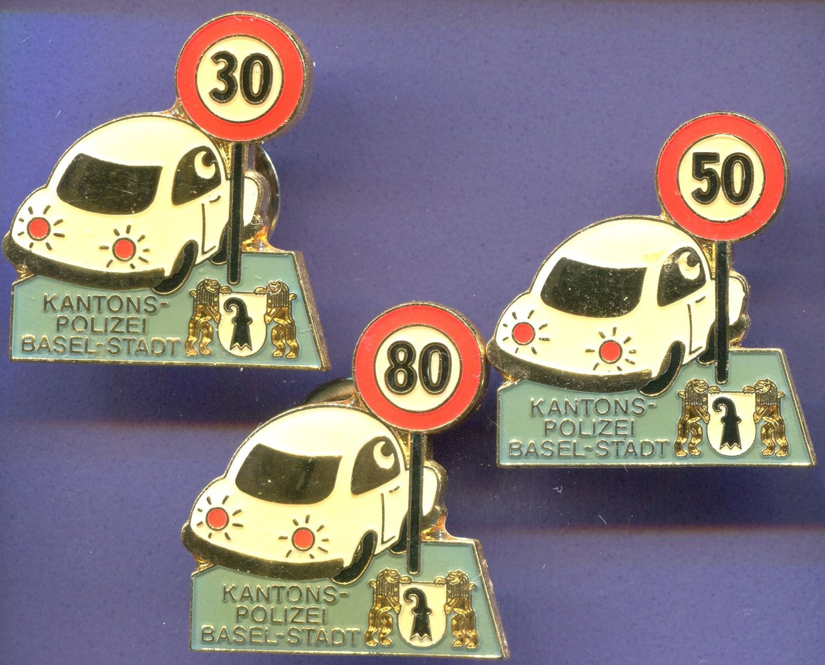 Plaketten & Abzeichen: 3 Pins  Kantons-Polizei Basel-Stadt – Gebraucht aus Winterthur von Sammleroase