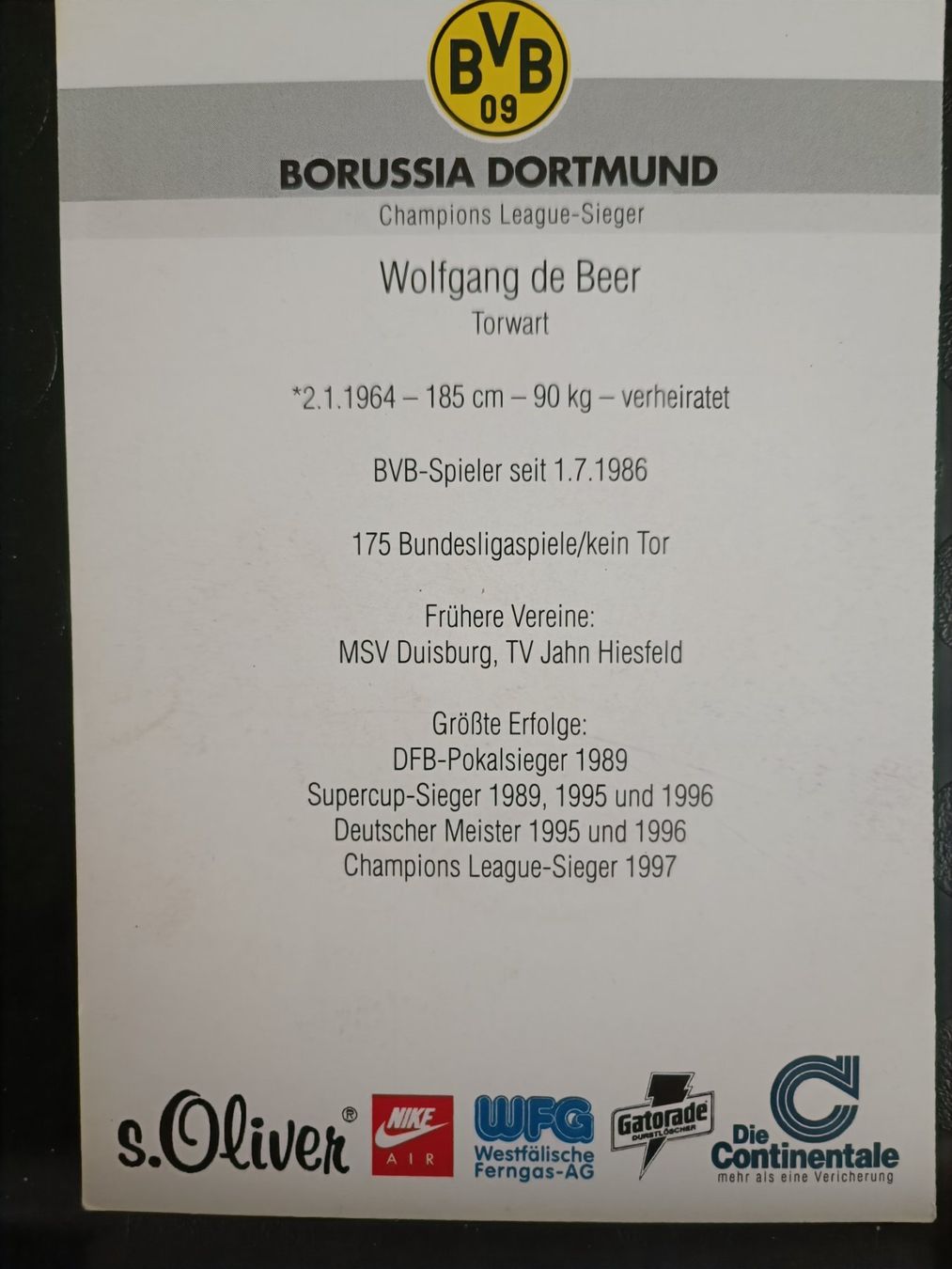 Autographes: Wolfgang de Beer - handsigniert BVB – D'occasion à Menziken par Artographs 1