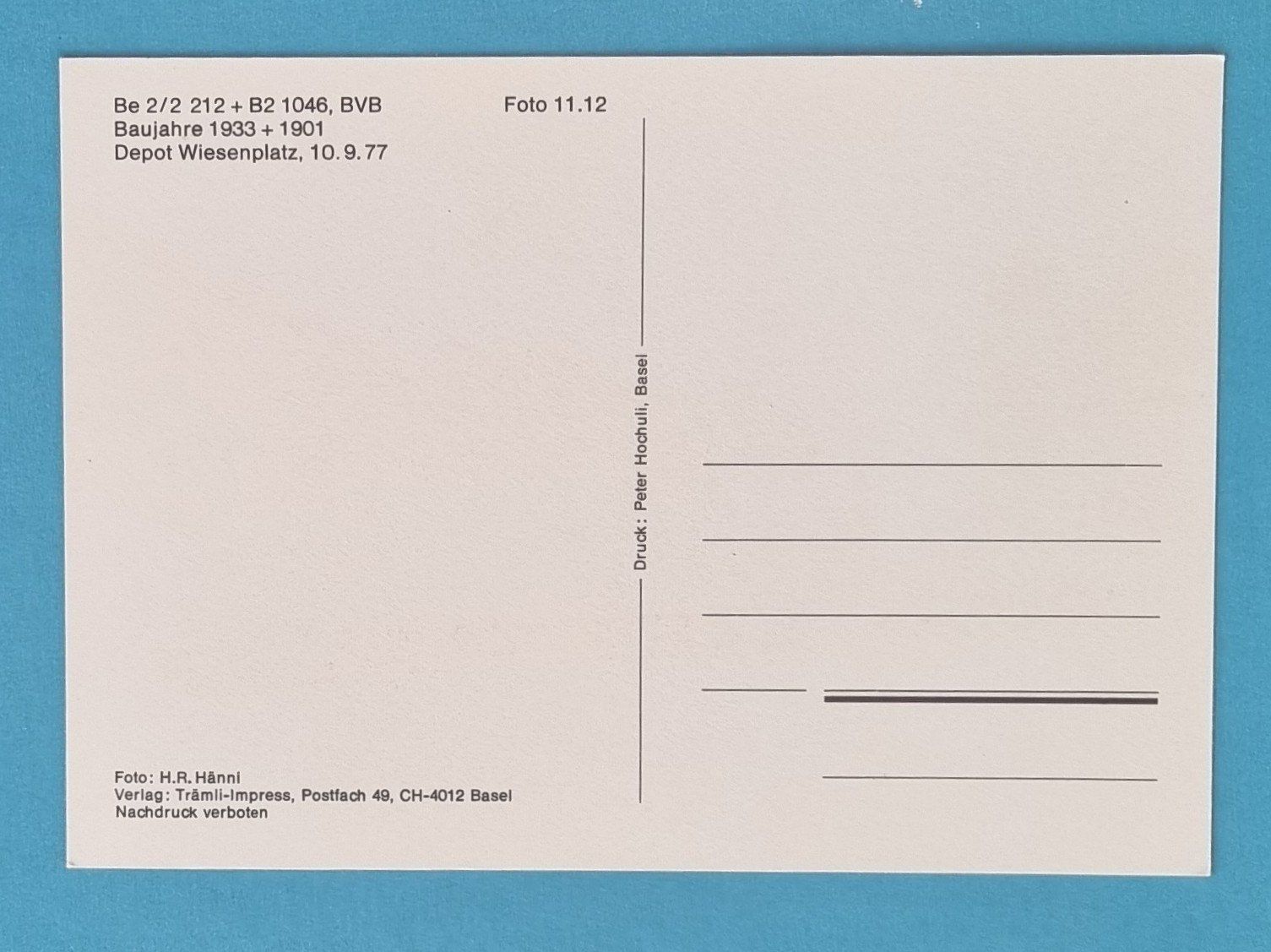 Cartoline postali: Basel - Tram BVB -  Depot Wiesenplatz - 1977 – Usato da Rothrist venduto da RROENK 1